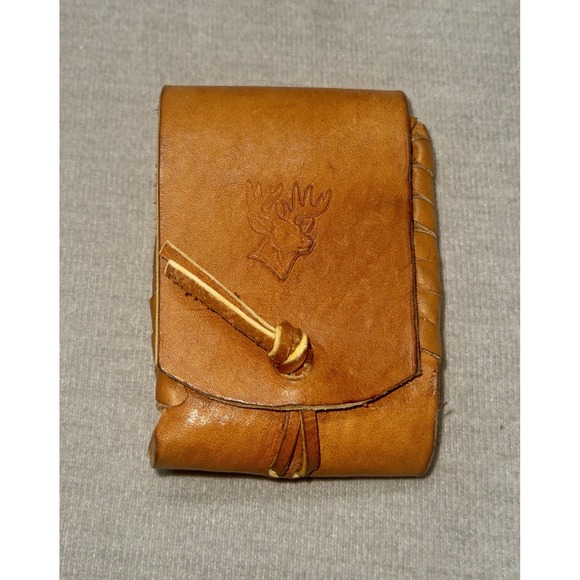 Leather Hand Tooled Ammo Pouch Deer Hunting Outdoors Utility Belt Tactical - Picture 2 of 8